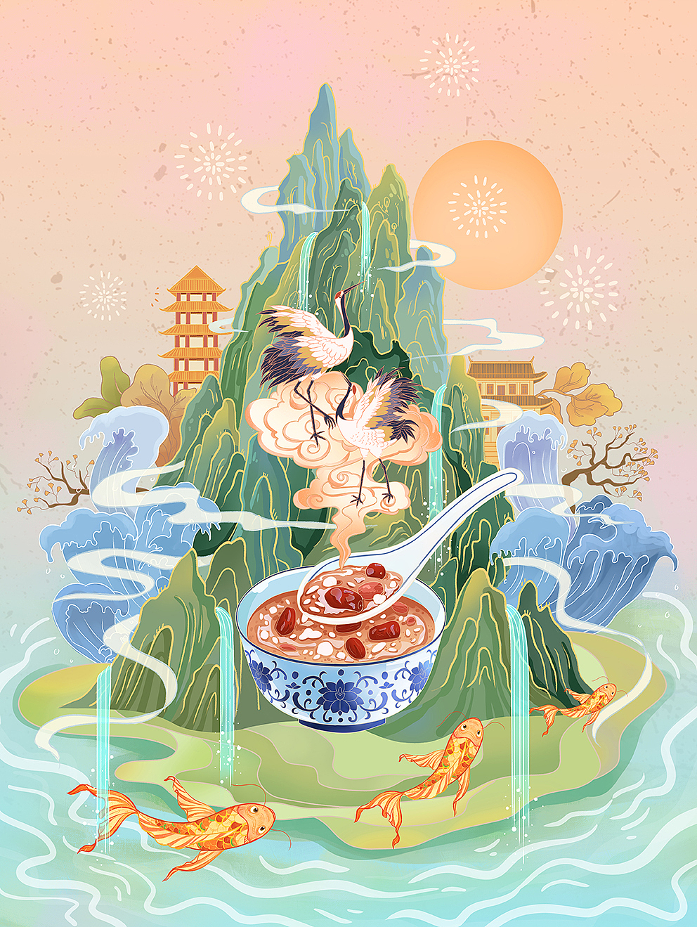 国风腊八粥|插画|商业插画|秋潭_原创作品-站酷zcool