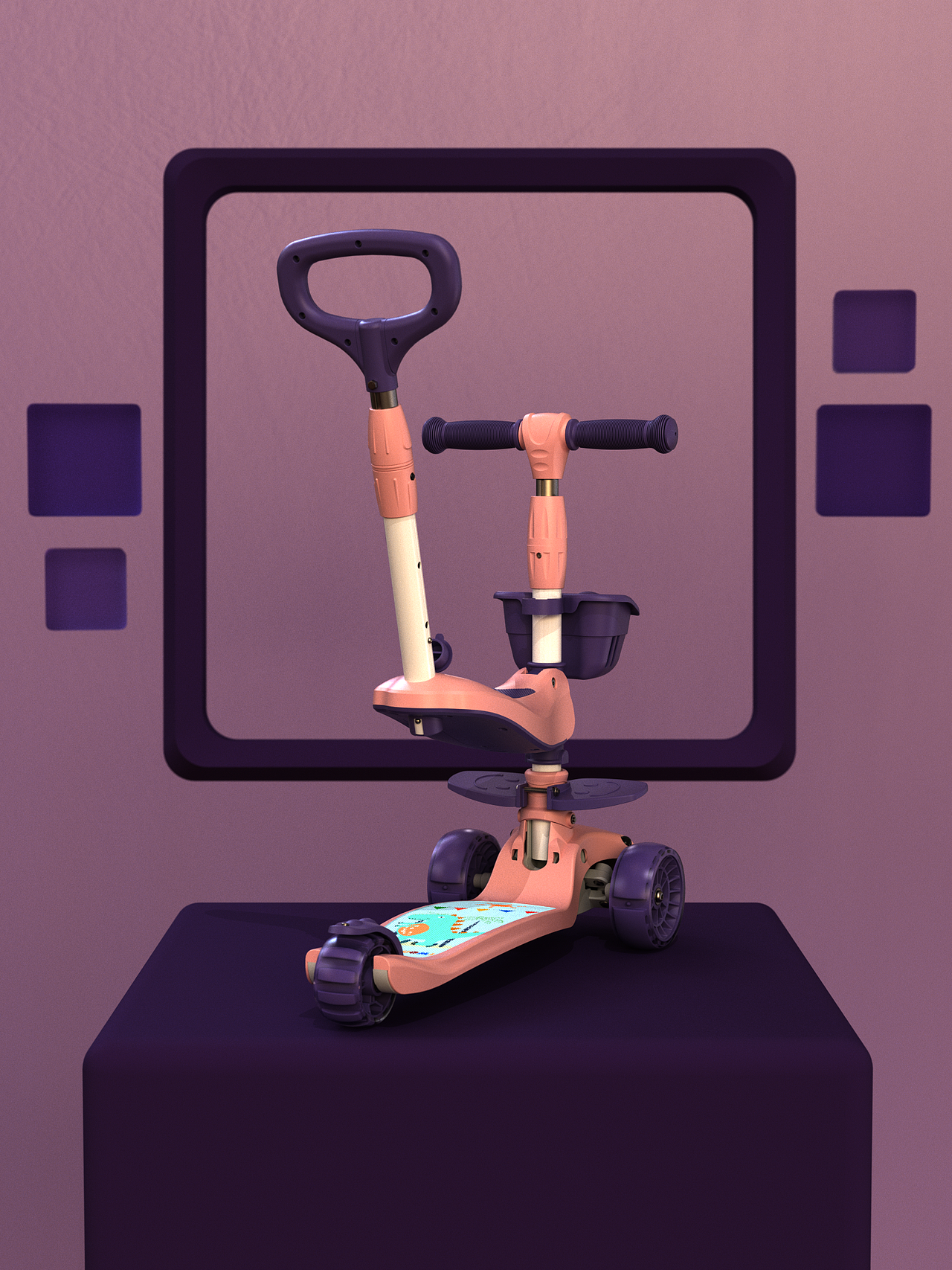 滑板车3D动画视频,滑行车3D展示视频