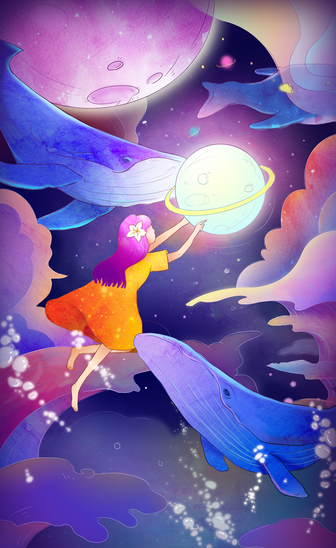 梦幻鲸鱼夜晚云海星空