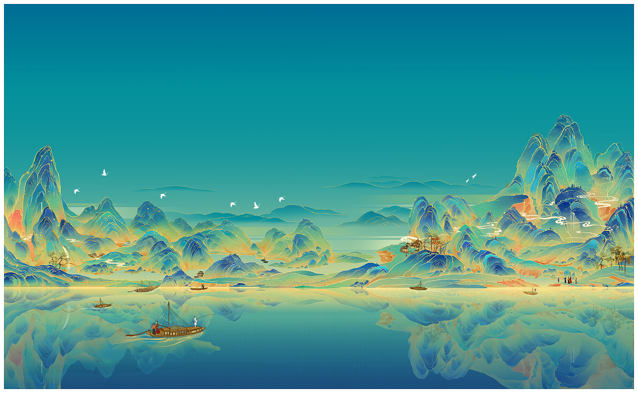 千里江山图插画（图ZMjU5NjUyNjA0） - 商业插画 - 站酷设计师呱唧正原创素材 - 站酷ZCOOL