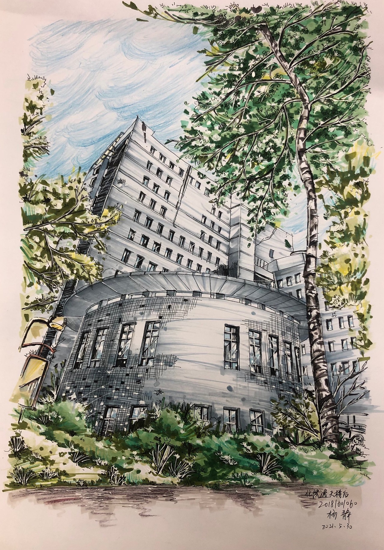 马克笔手绘河北大学
