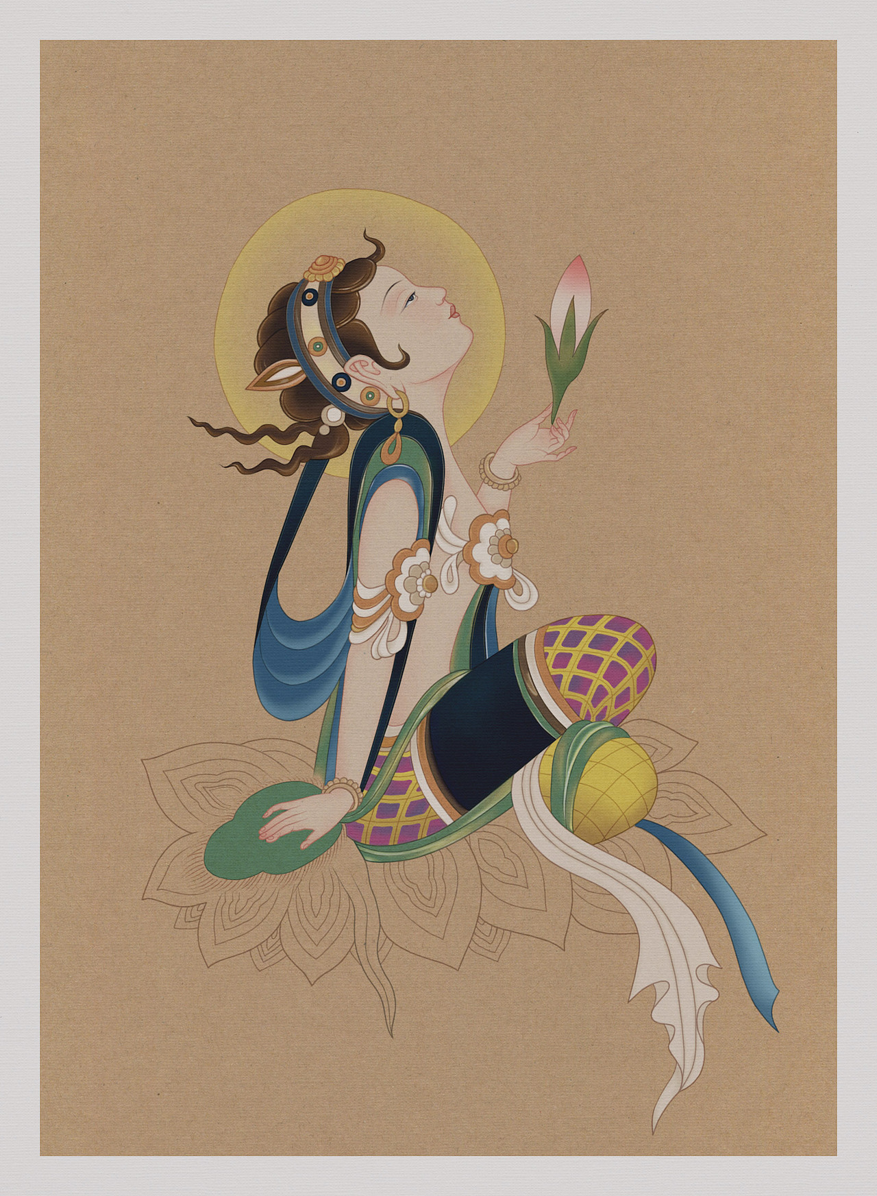 仿敦煌飞仙二二零窟药师经变图中的持花菩萨