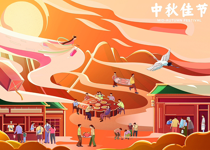 中秋礼盒插画（图ZMzQ5MjY2MDI0） - 商业插画 - 站酷设计师三温渔原创素材 - 站酷ZCOOL