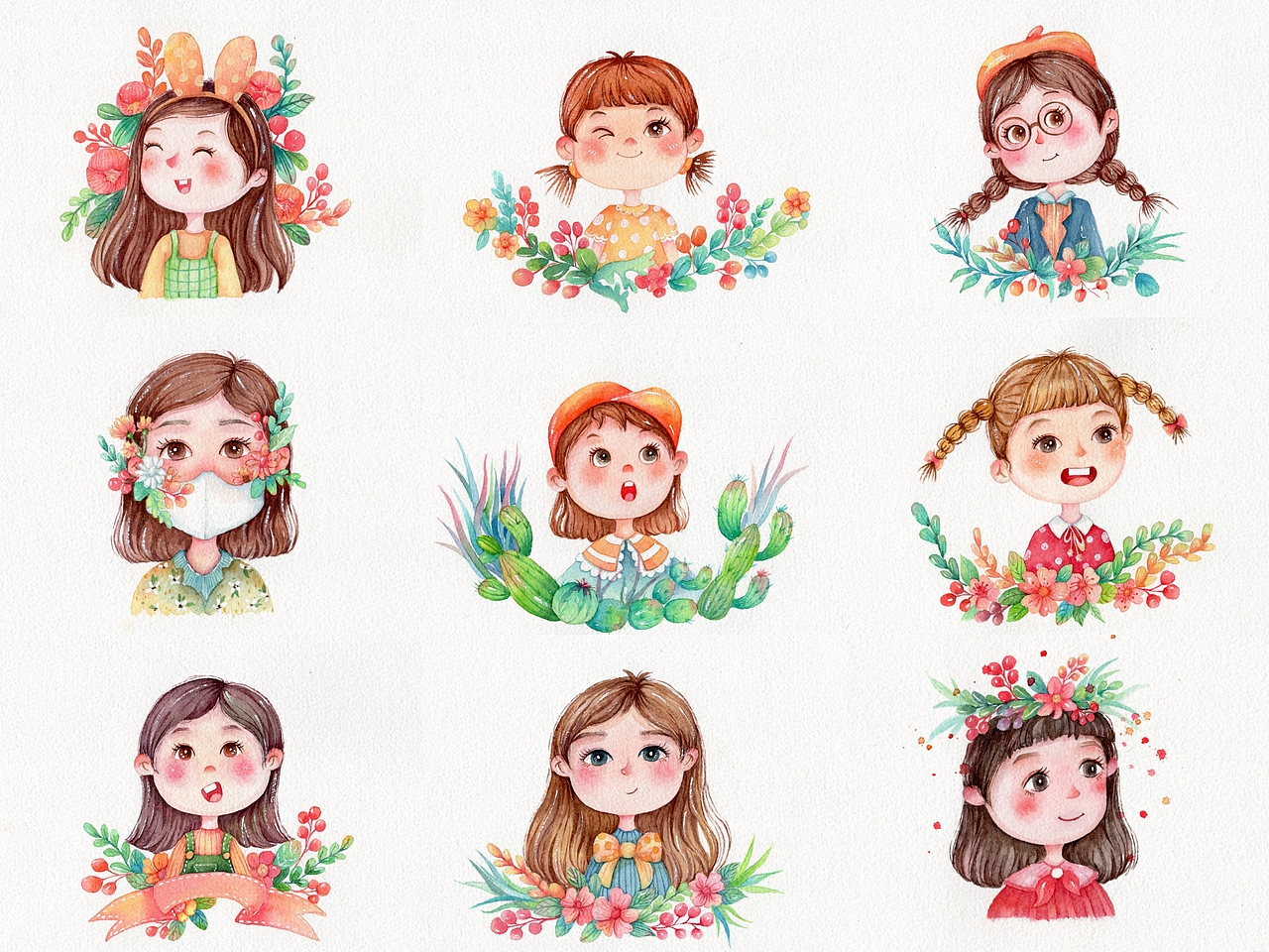 水彩卡通头像‖水彩插画‖人物头像