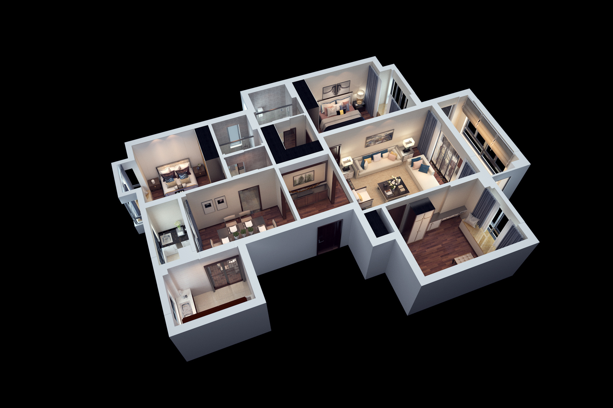 现代新中式样板房|空间|家装设计|苡芯视觉表现 - 原创作品 - 站酷 (ZCOOL)