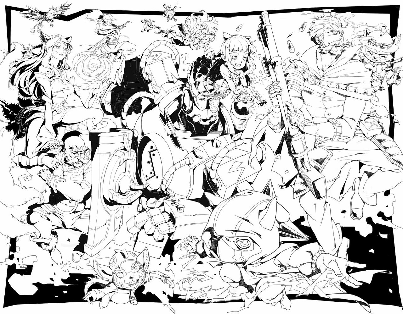 大学时期的黑白插画习作