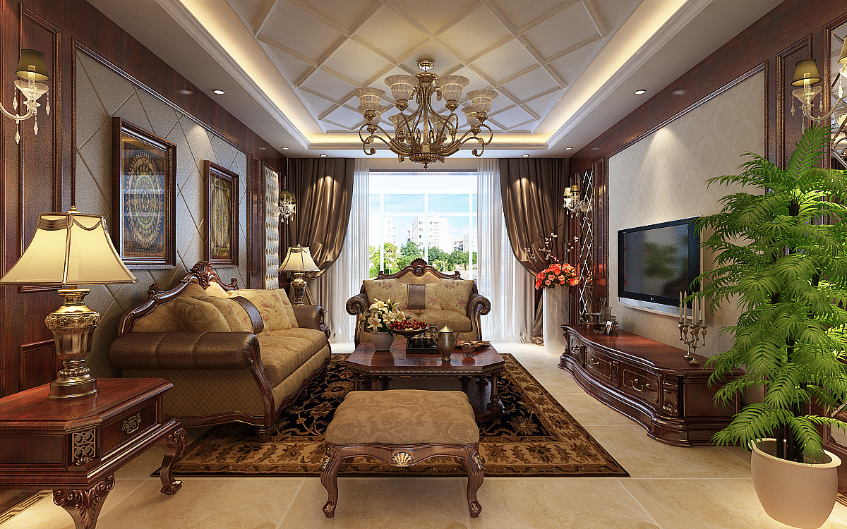 【海棠湾装修设计】海棠湾7号楼f1户型157平美式古典风格效果图—最新