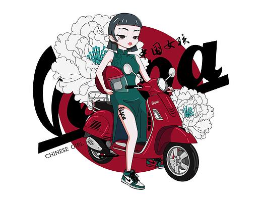 Vespa机车少女-AI插画练习