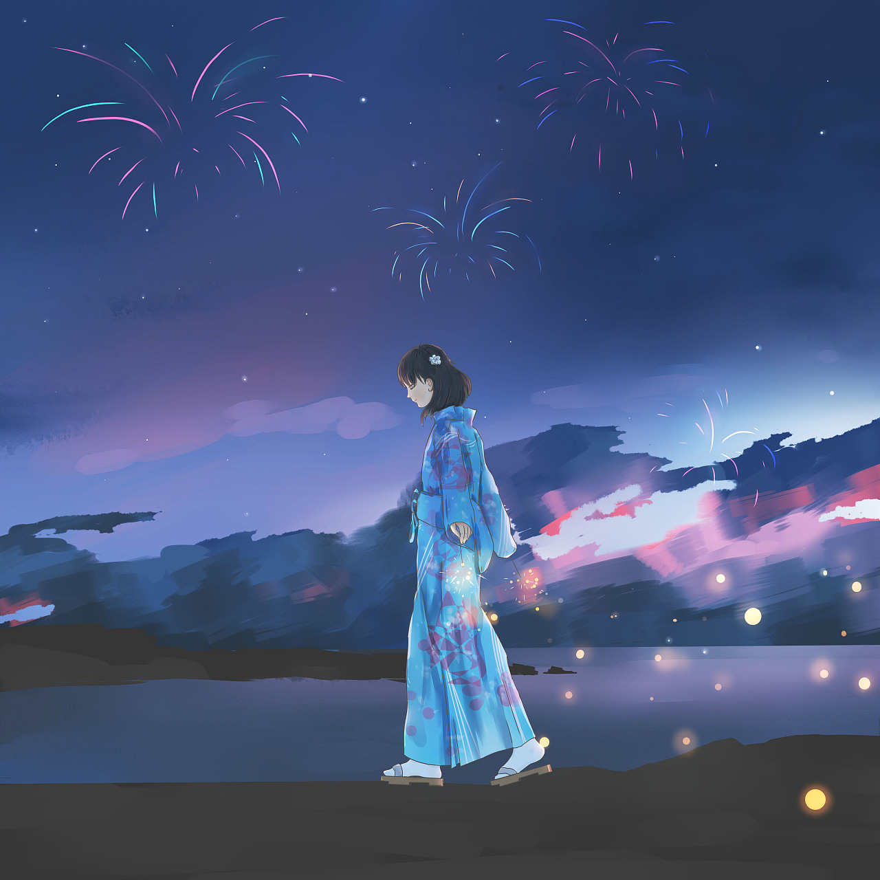 烟火下的女孩
