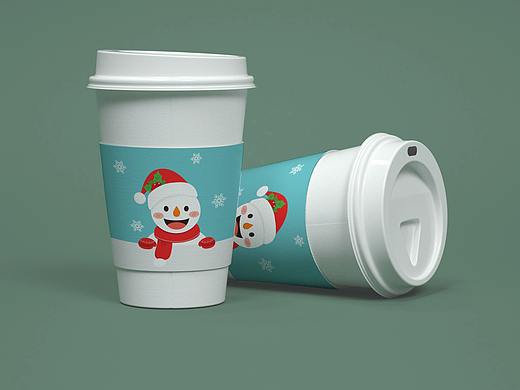 圣诞雪人麋鹿杯套纸杯设计