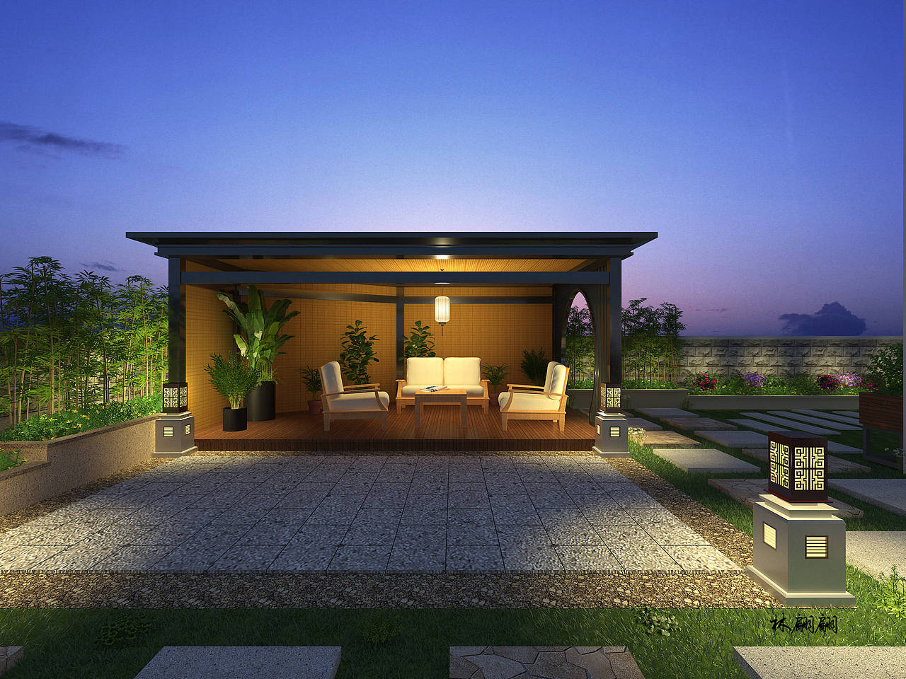 露台设计|夜景模式下的露台花园，太美了！（图ZMjY3Mjg4ODYw） - 景观设计 - 站酷设计师林翩翩原创素材 - 站酷ZCOOL