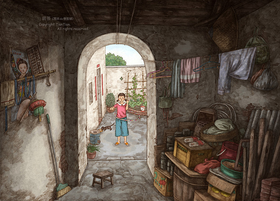 呼啦圈-废弃的院落（图ZNDI4MDc0OTY=） - 艺术插画 - 站酷设计师图拉de橡胶球原创素材 - 站酷ZCOOL