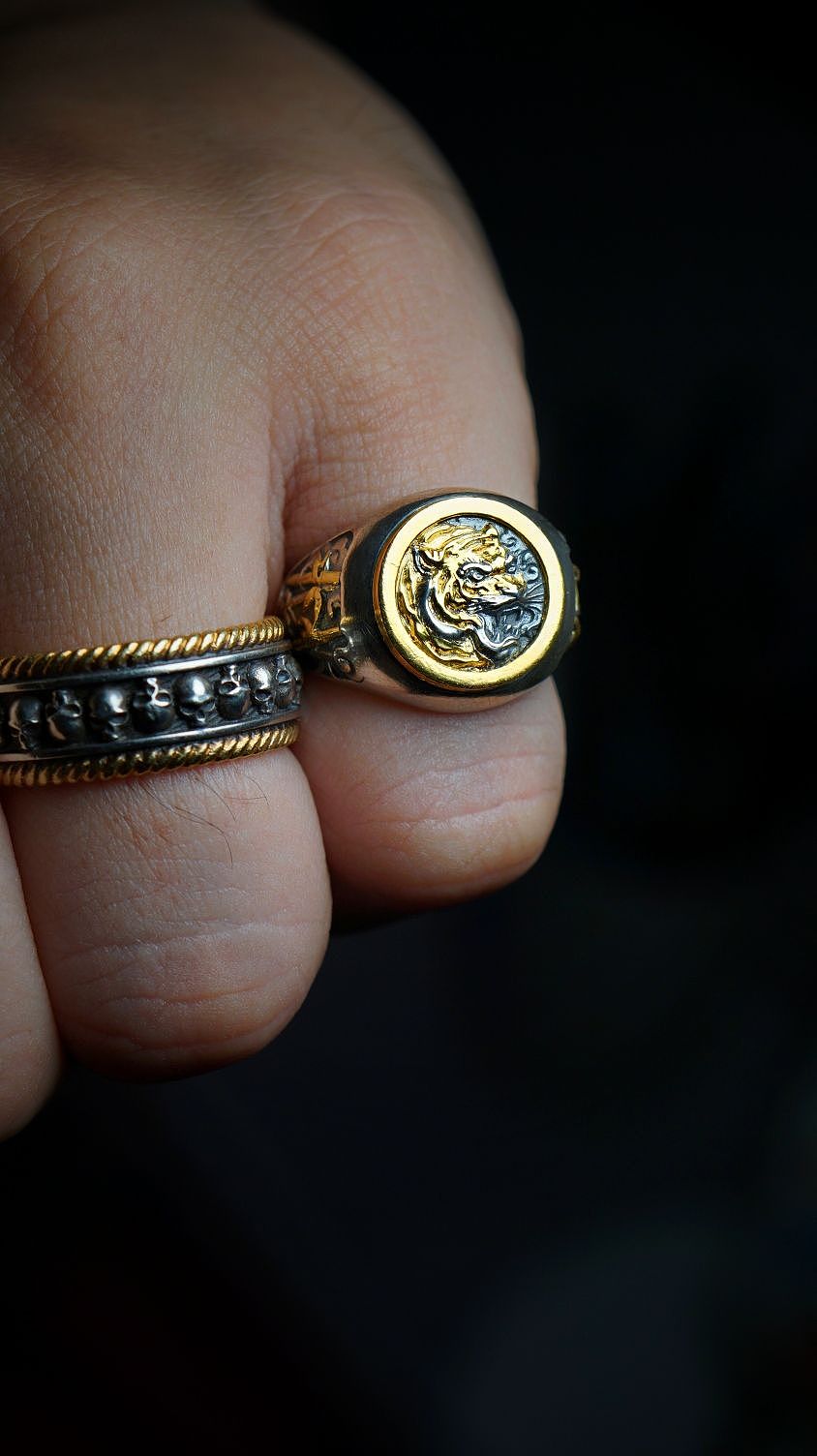 【虎啸山林】纯银包金戒指