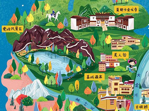 手绘地图《丹巴旅游手绘地图》