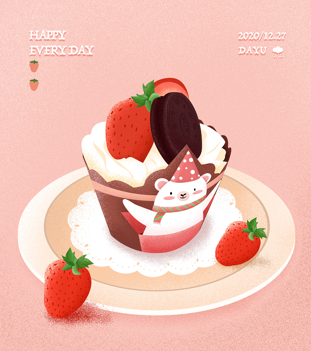 草莓杯子蛋糕插画