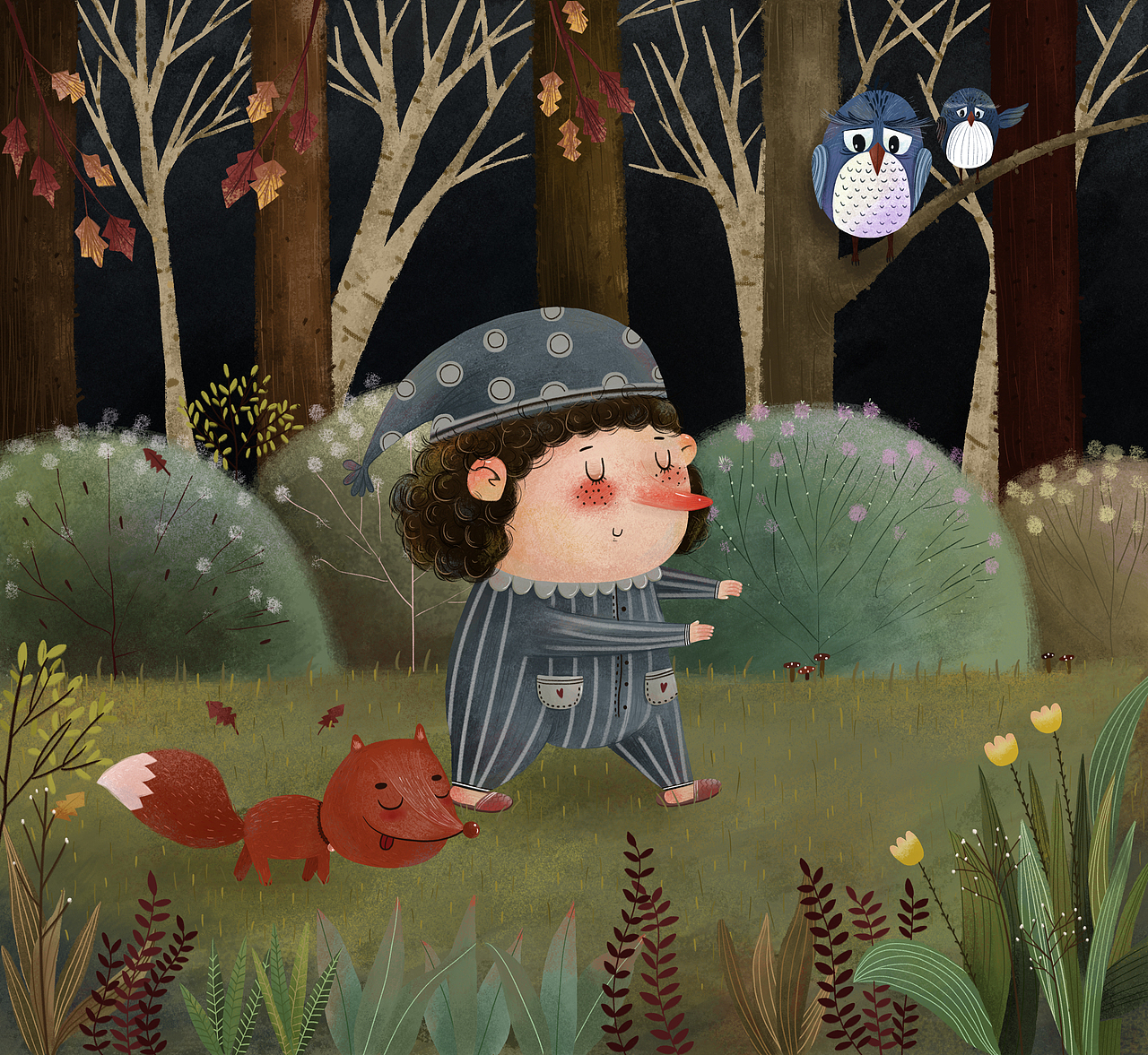 儿童插画-小场景《梦游》