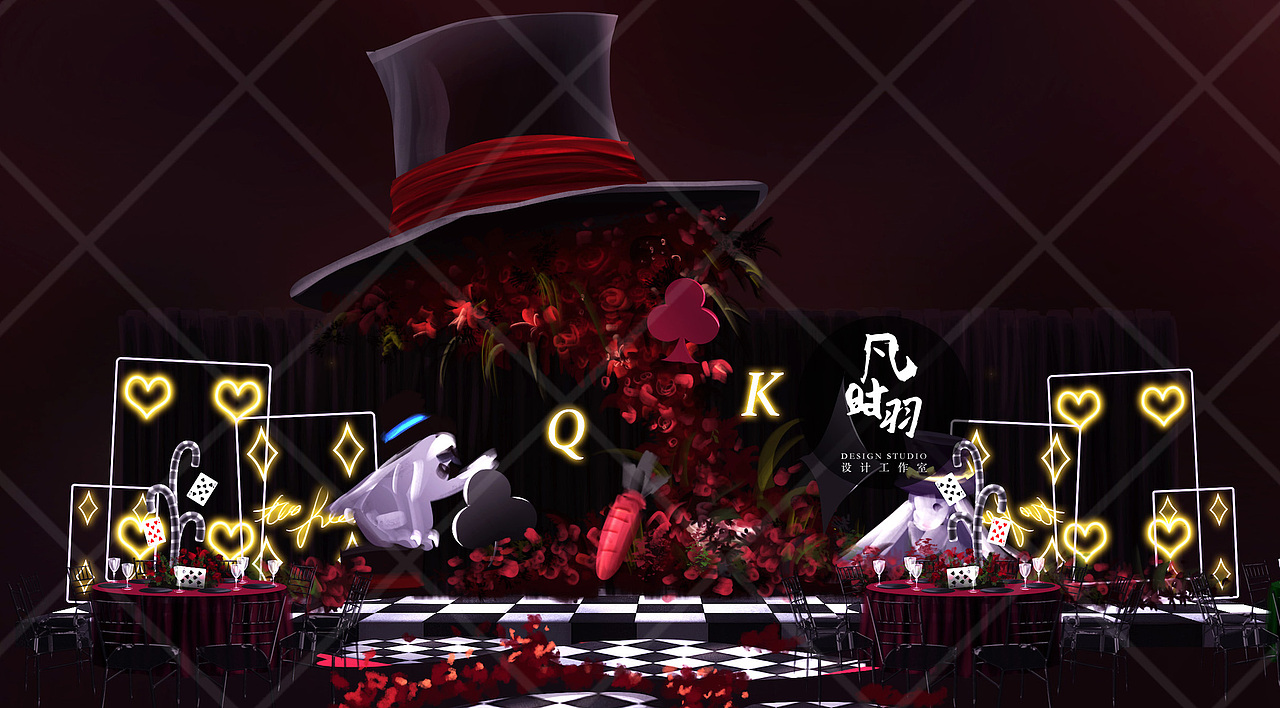 婚礼手绘 — 电脑ps 「魔术与象棋」（图ZMTE4NzI3MDQ4） - 舞台美术 - 站酷设计师凡时羽设计工作室原创素材 - 站酷ZCOOL