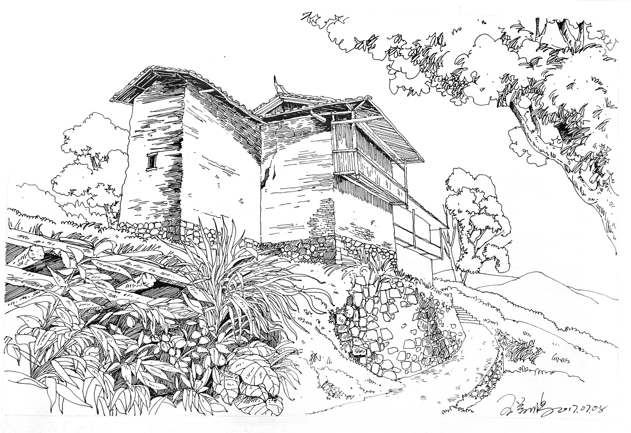 深山里的老房子【钢笔画】