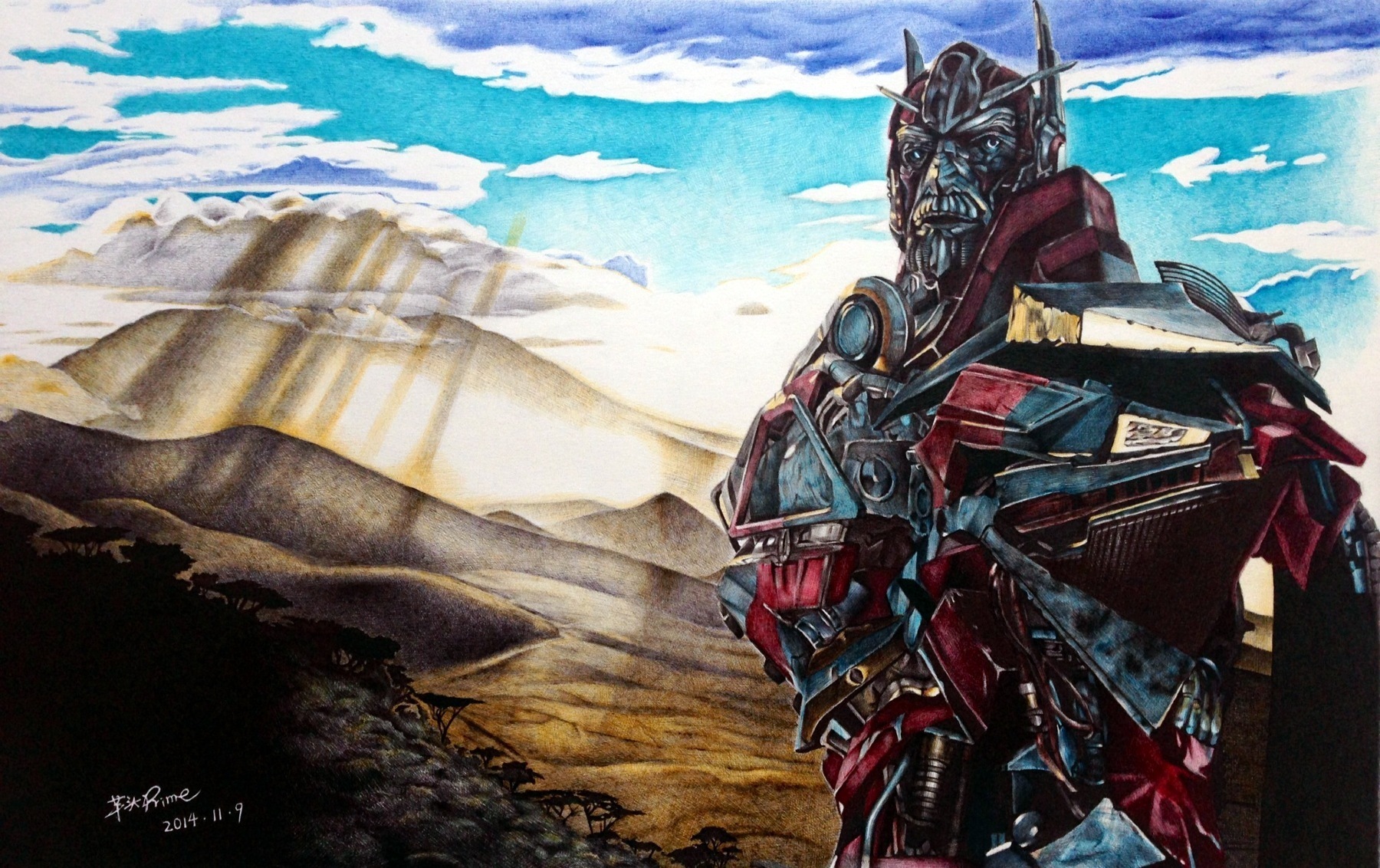 圆珠笔手绘变形金刚 御天敌