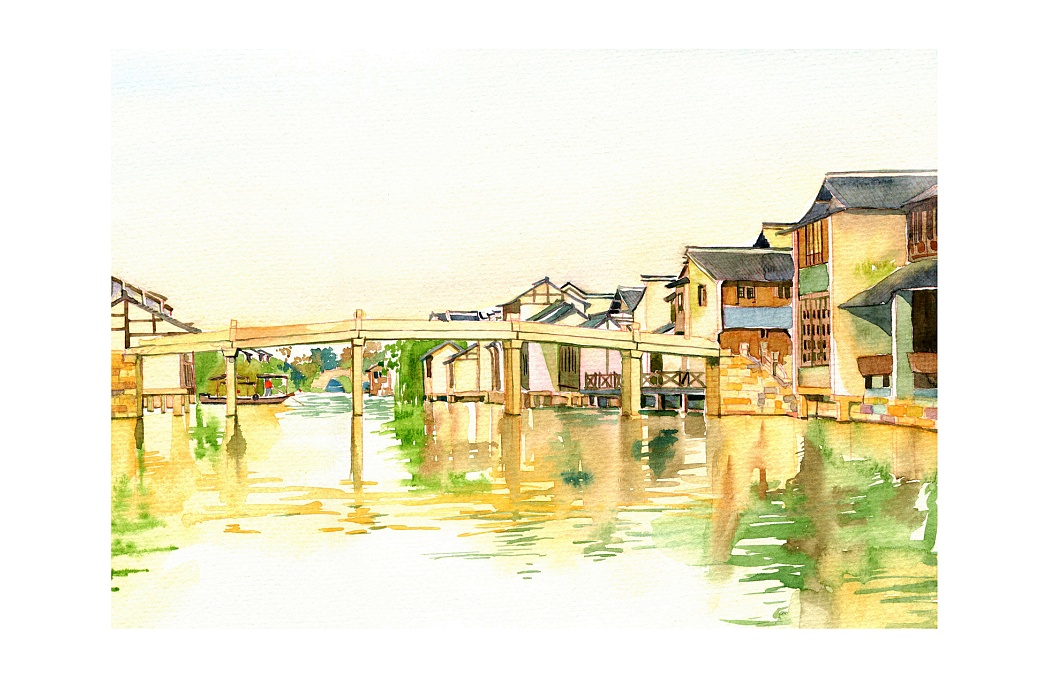 手绘城市系列——《浙江乌镇》