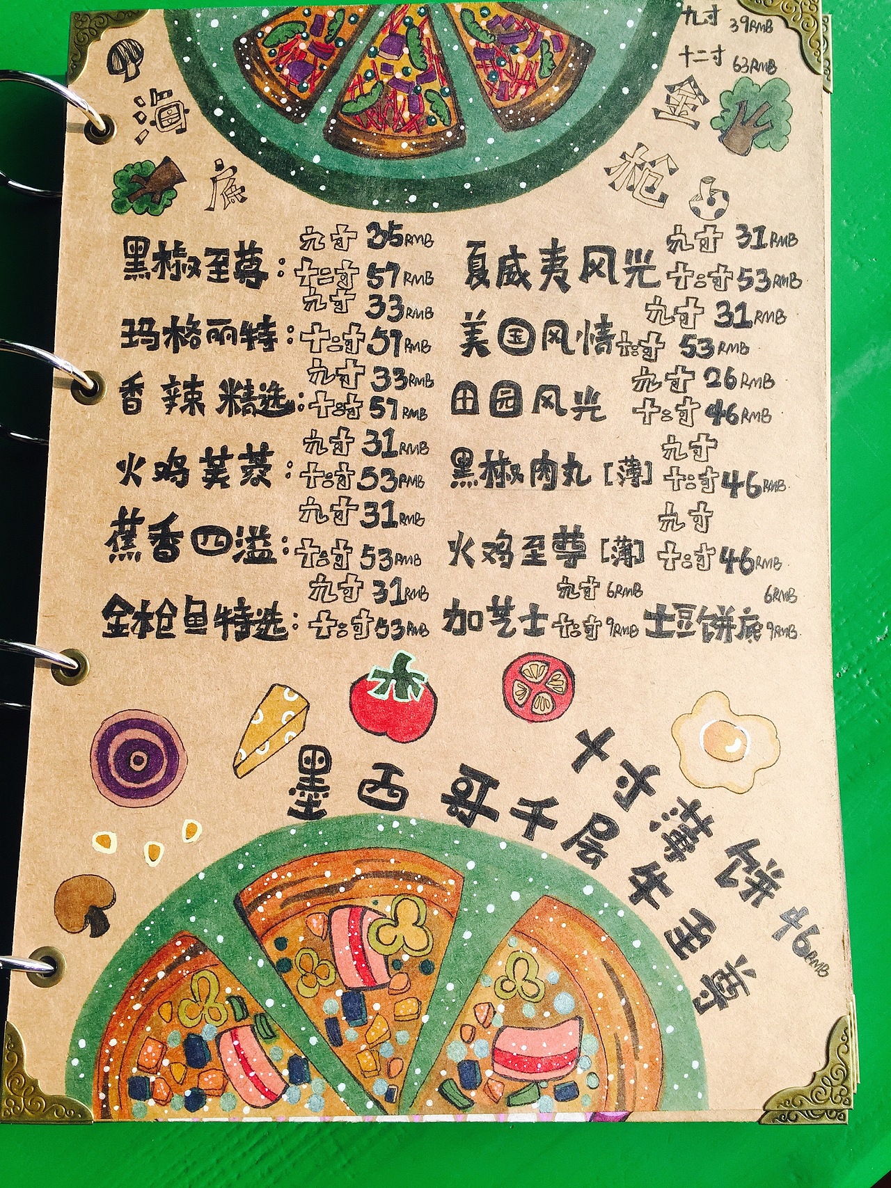 猫眼西餐厅原创手绘菜单