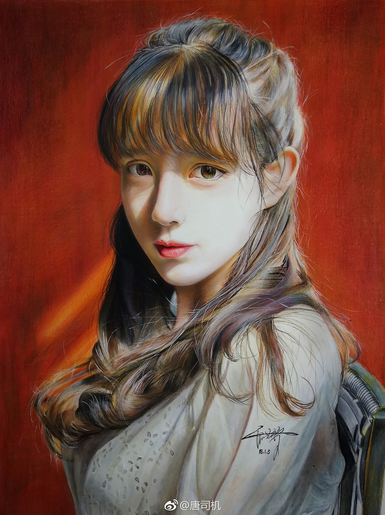 唐司机彩铅女性肖像