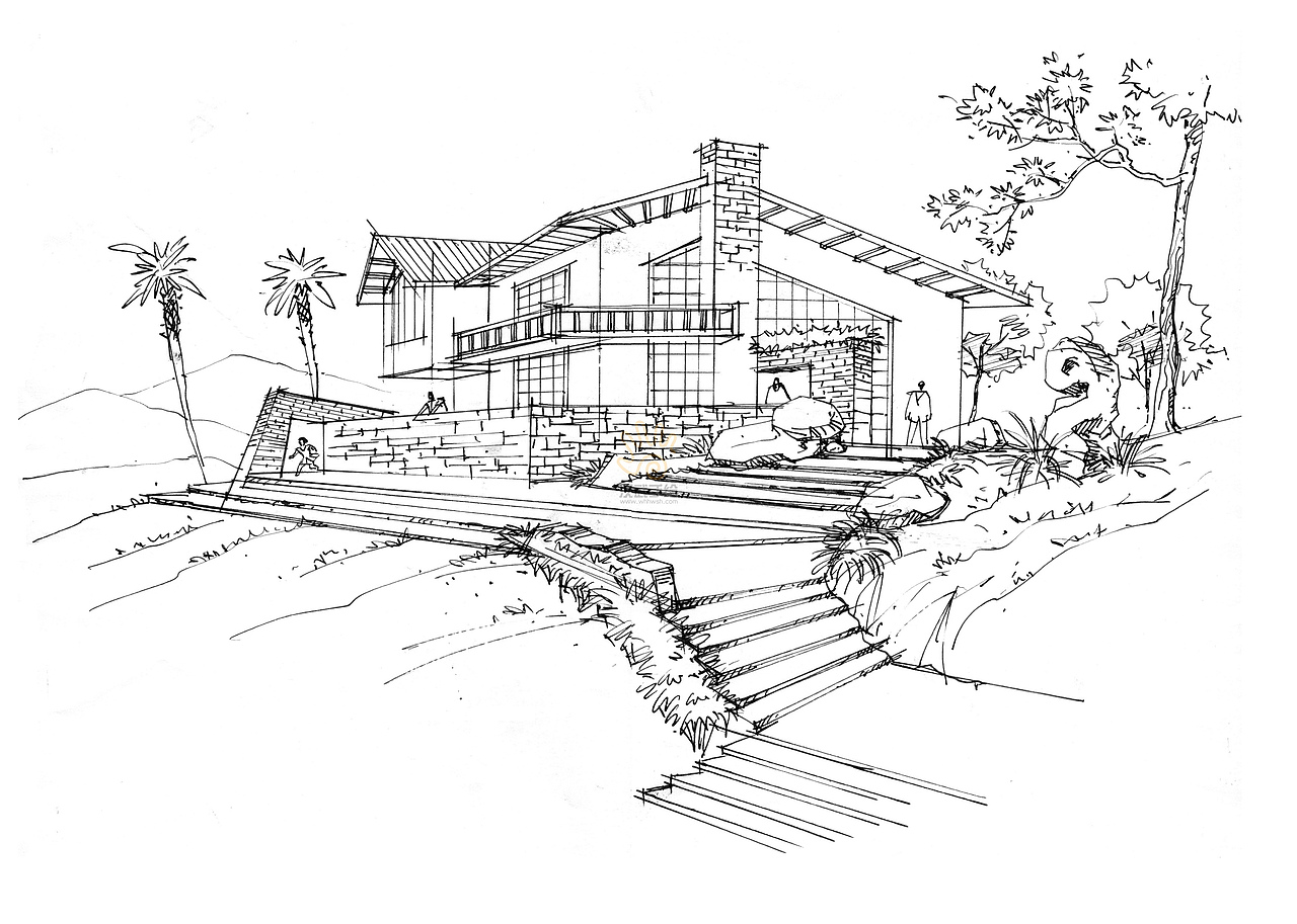 25例环艺建筑景观手绘透视线稿图