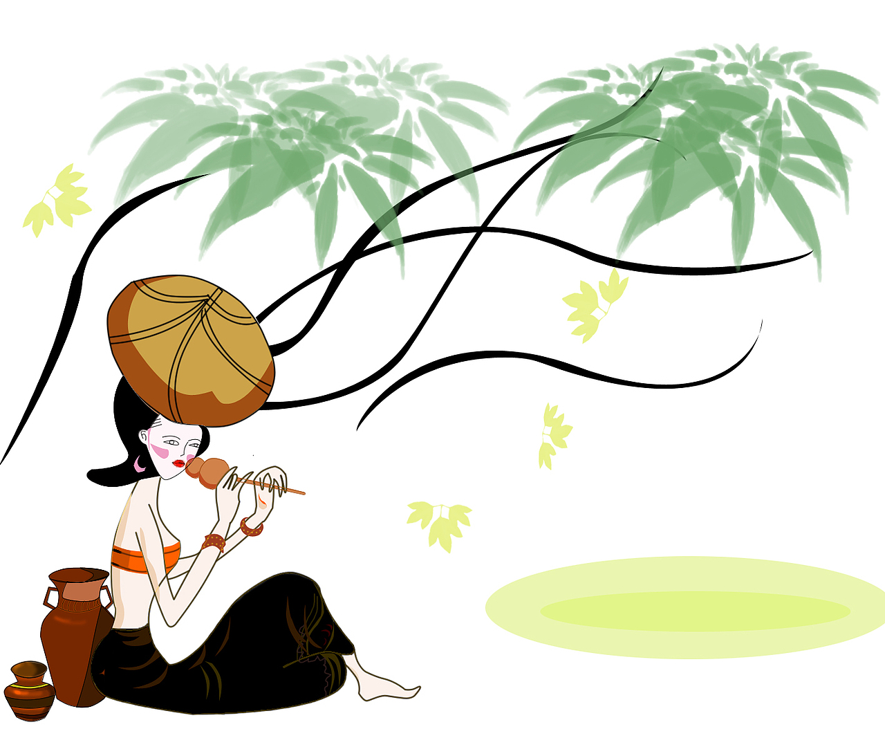 吹葫芦丝的少女