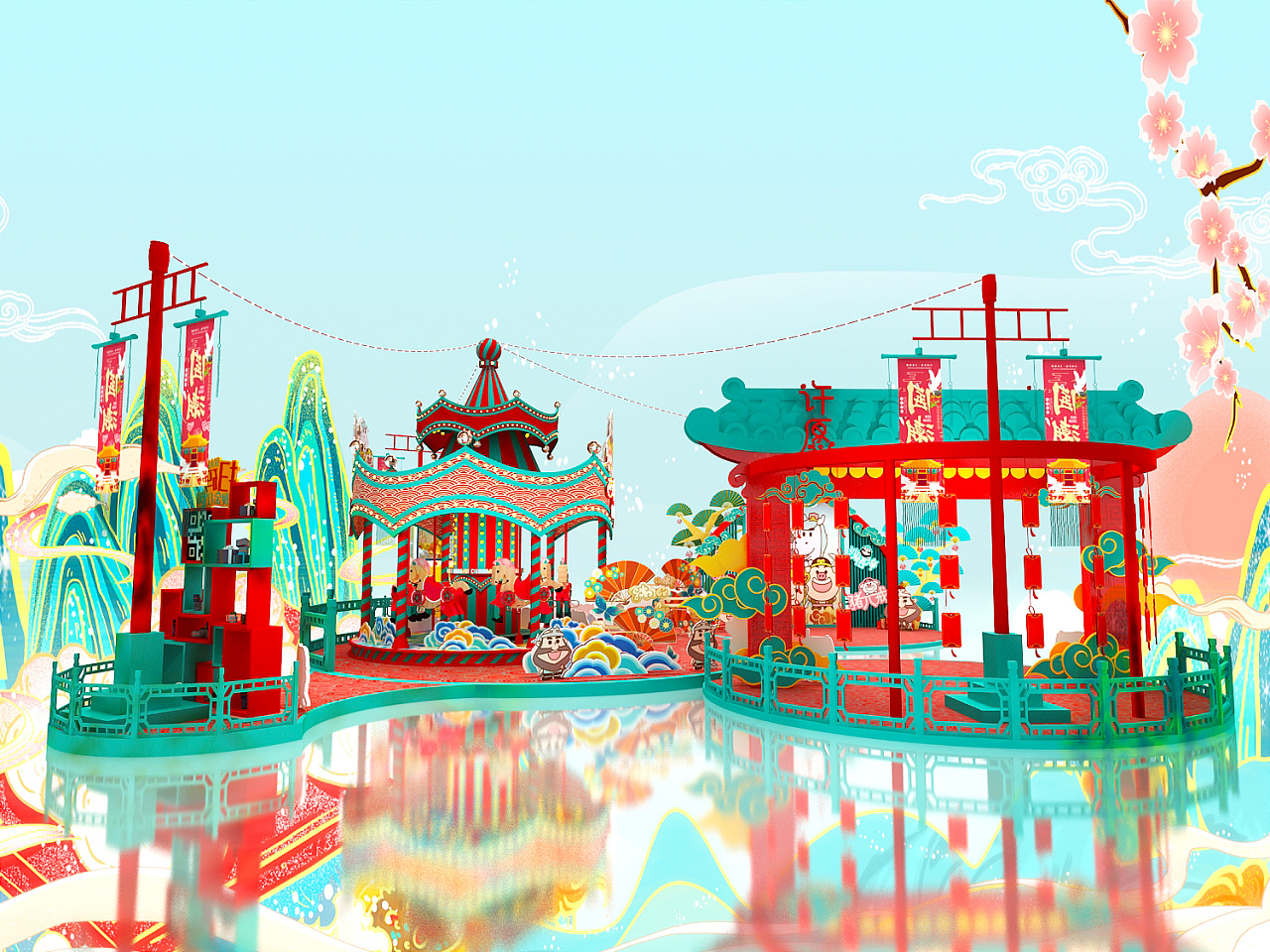 新中式国潮西游乐园美陈|三维|场景|设计智库 - 原创作品 - 站酷