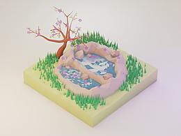 blender习作丨春天的小溪场景