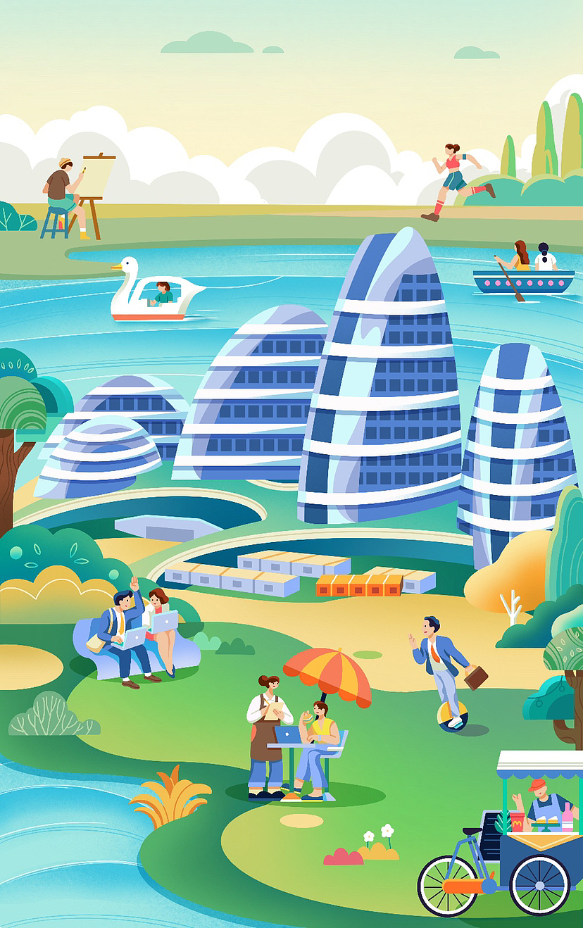 武汉经开区形象宣传原创插画