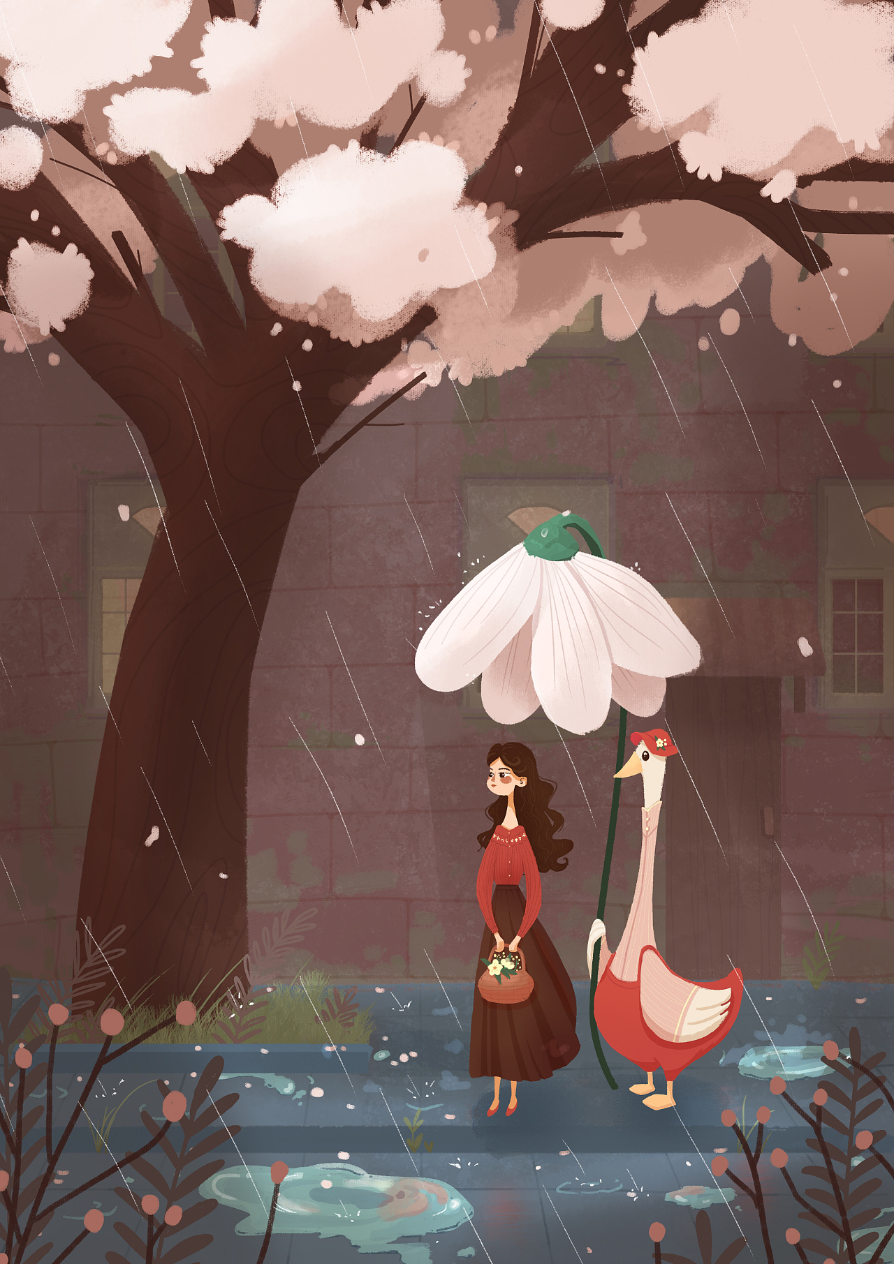 绘本插画·女孩与鹅