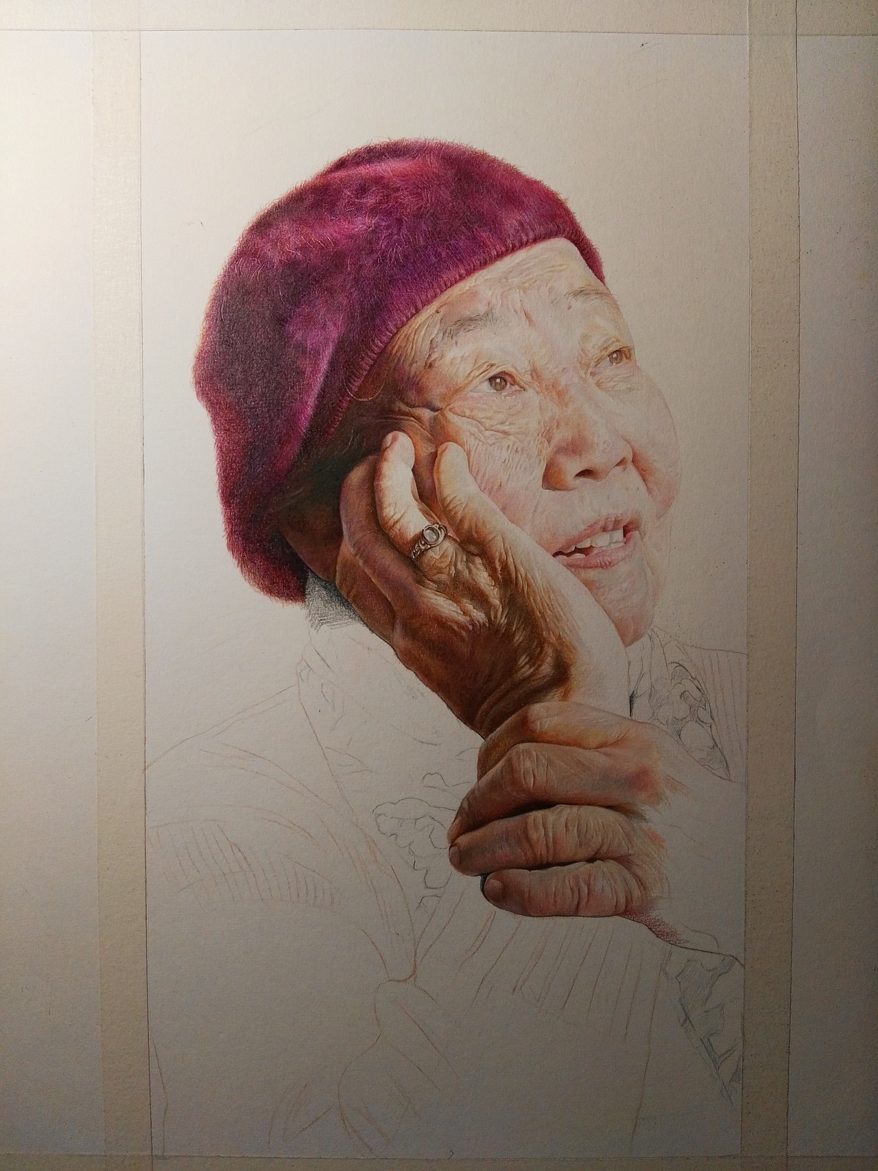 写实彩铅作品《奶奶》