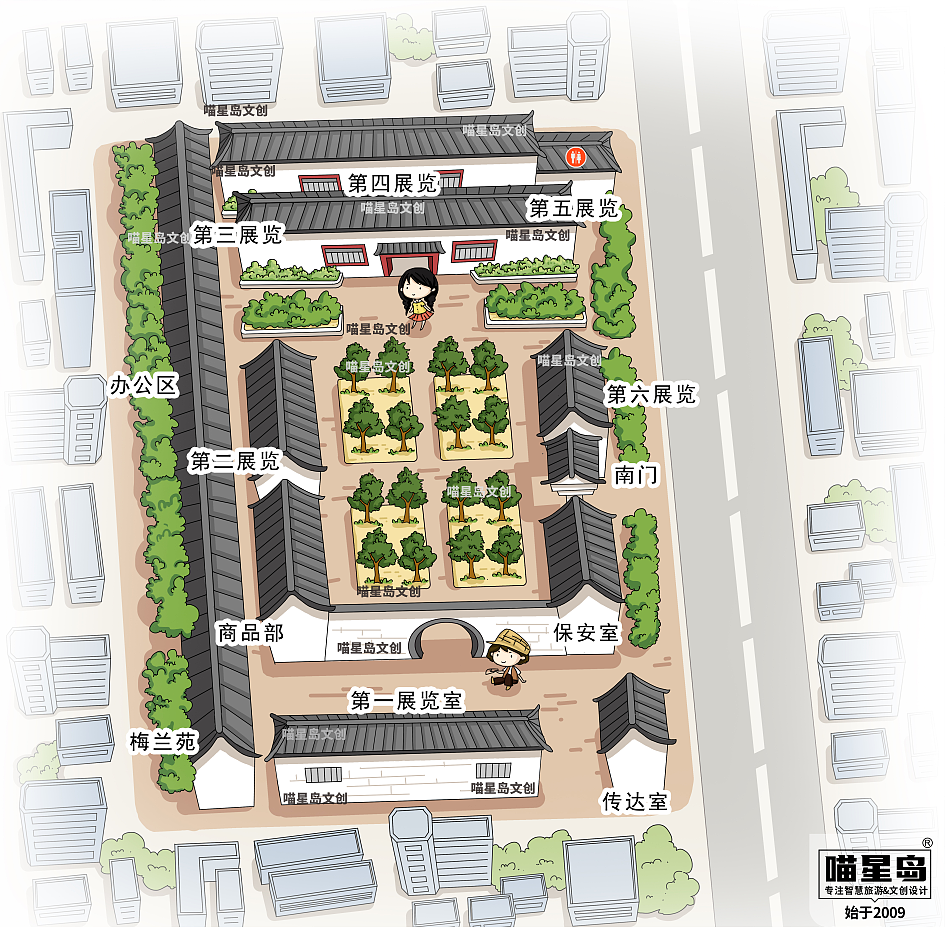 庙宇故居类景区手绘地图