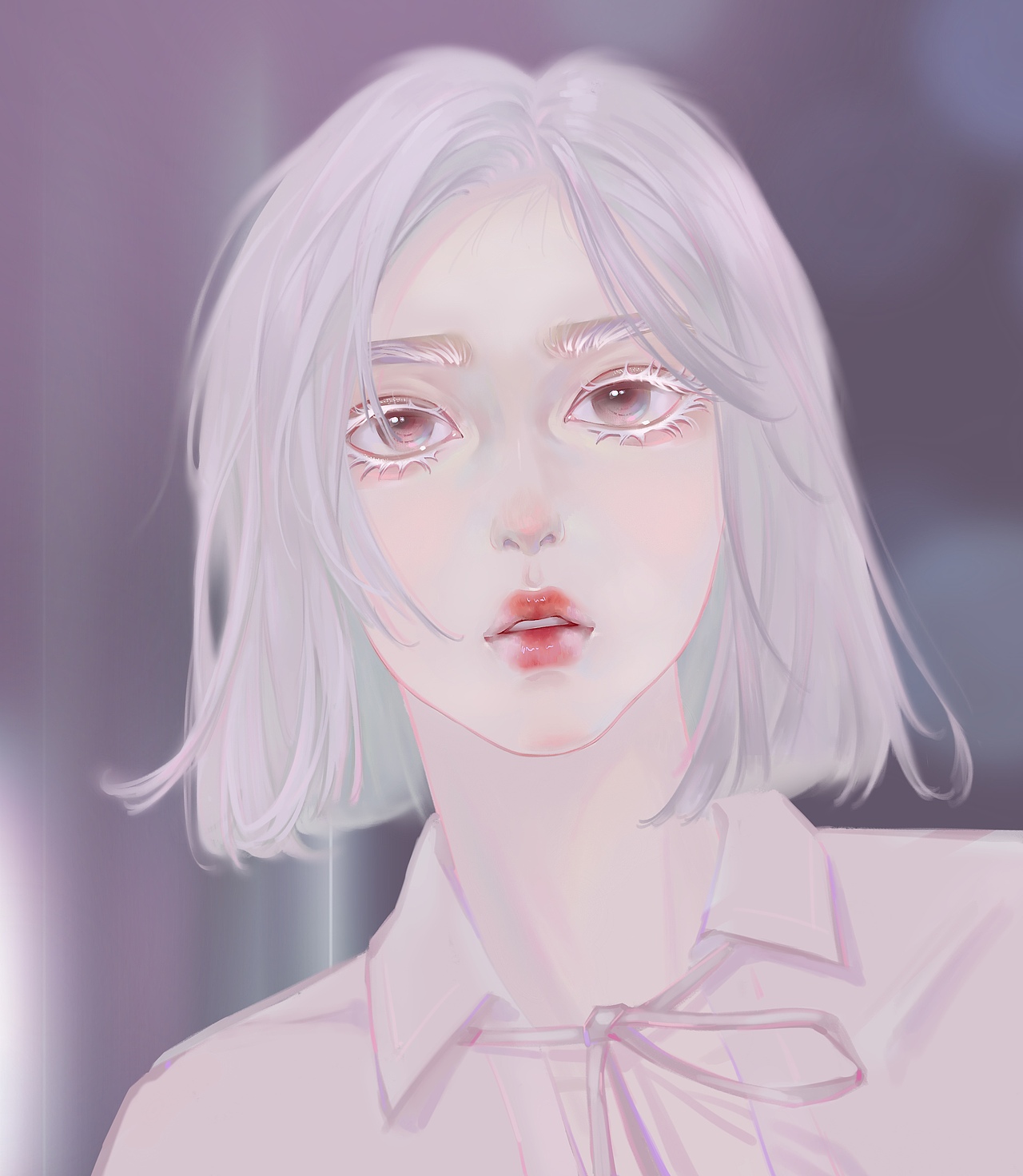 饮茶先啦标签时尚插画涂鸦插画新锐插画短发女孩板绘白发线稿厚涂作品