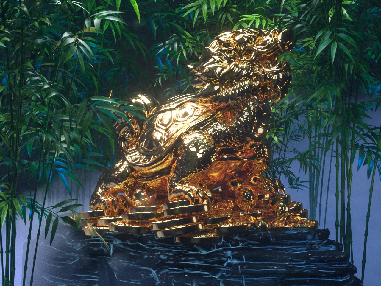 神兽霸下,金身镇财——octane渲染_Ly_Alan-站酷ZCOOL