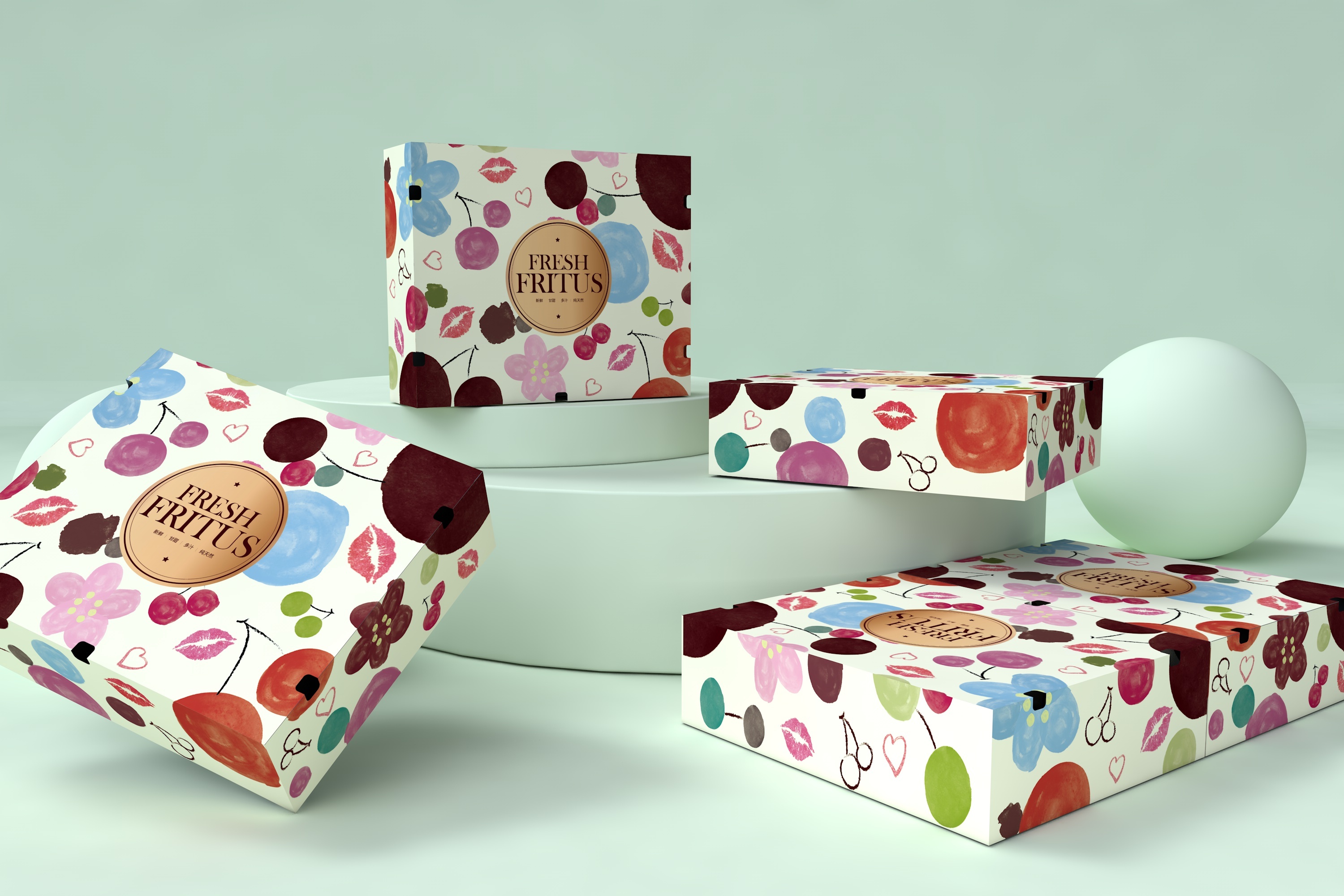 水果通用包装盒,樱桃车厘子包装盒,食品节日礼盒唯美