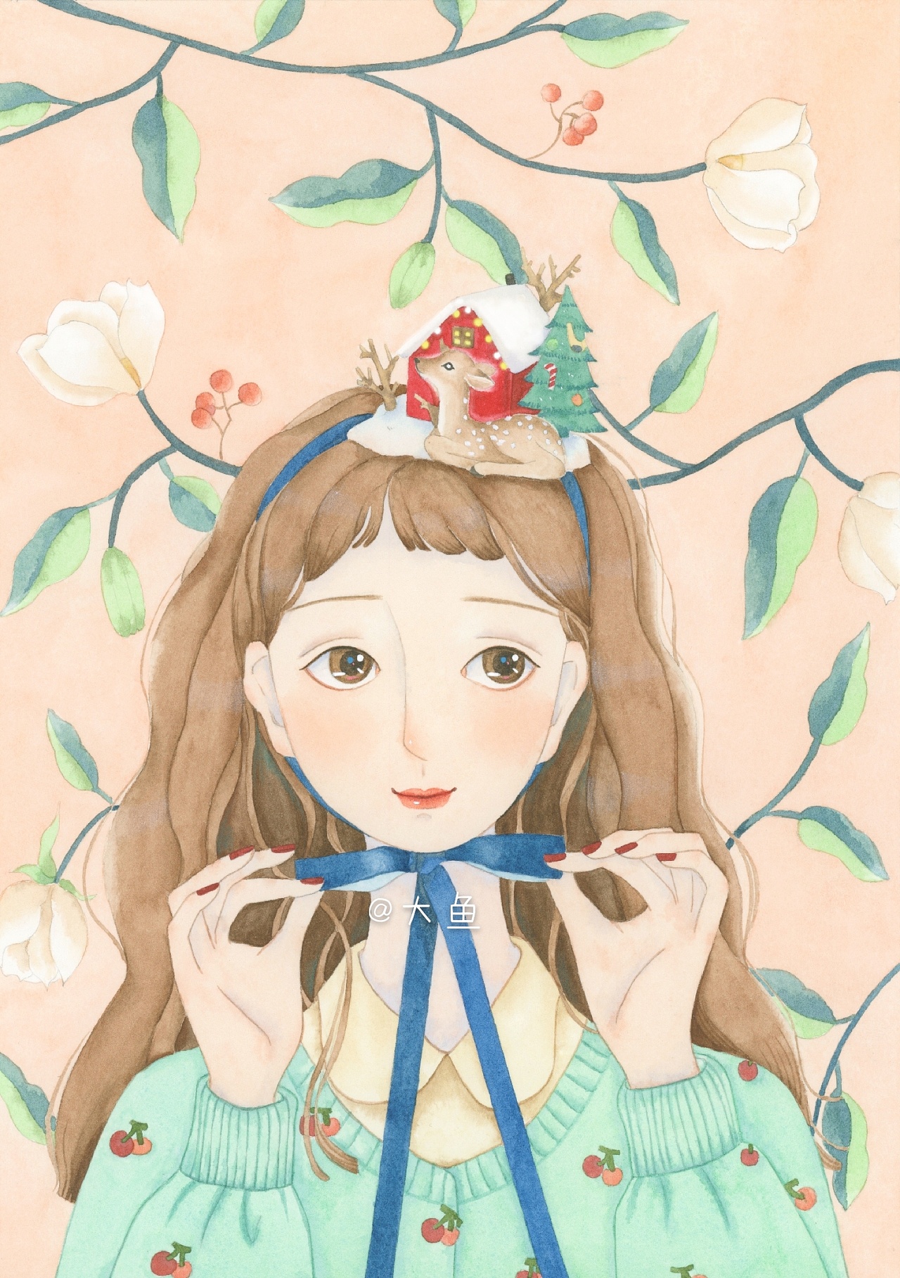 原创水彩清新女孩