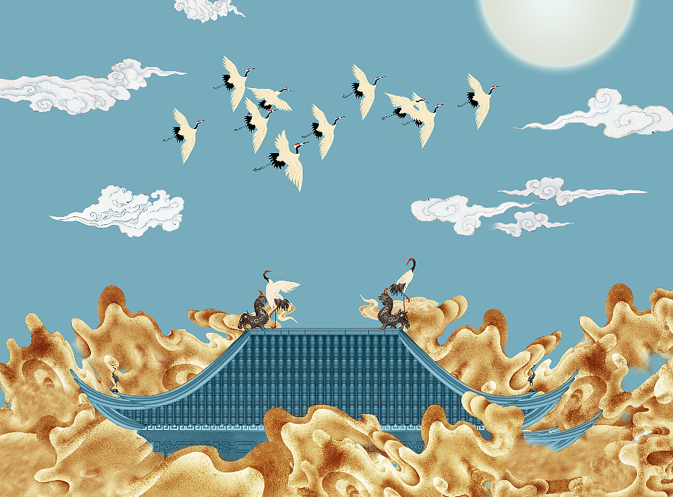 1年前 802 2 0 北京  |  平面设计师 酒店新中式仙鹤白云背景墙设计