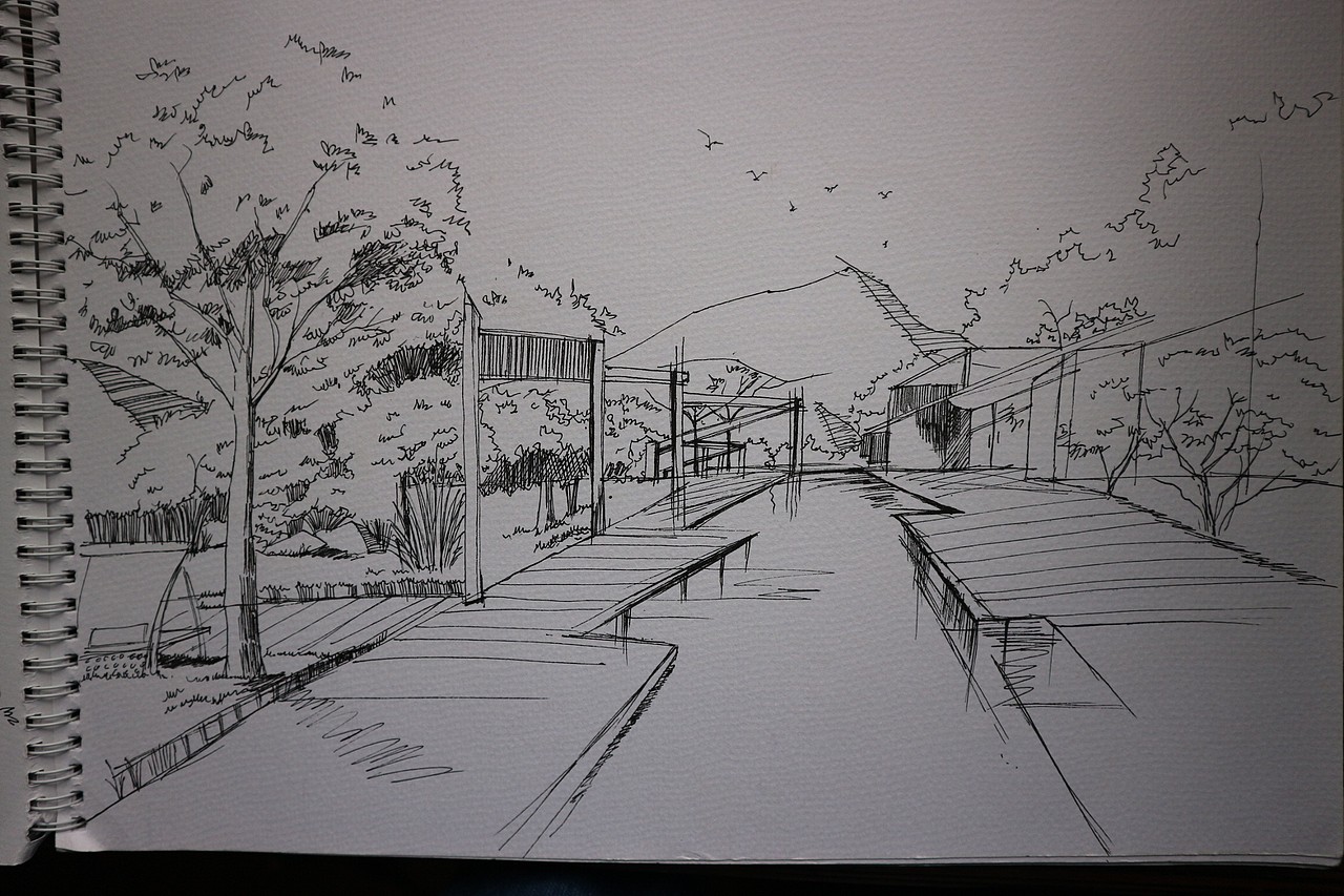 建筑景观手绘线稿