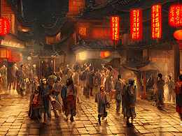 #AI创作实验室#古代街道夜景写实画