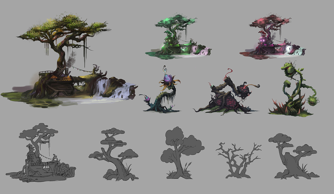 一些场景植物的小练习和游戏角色设计