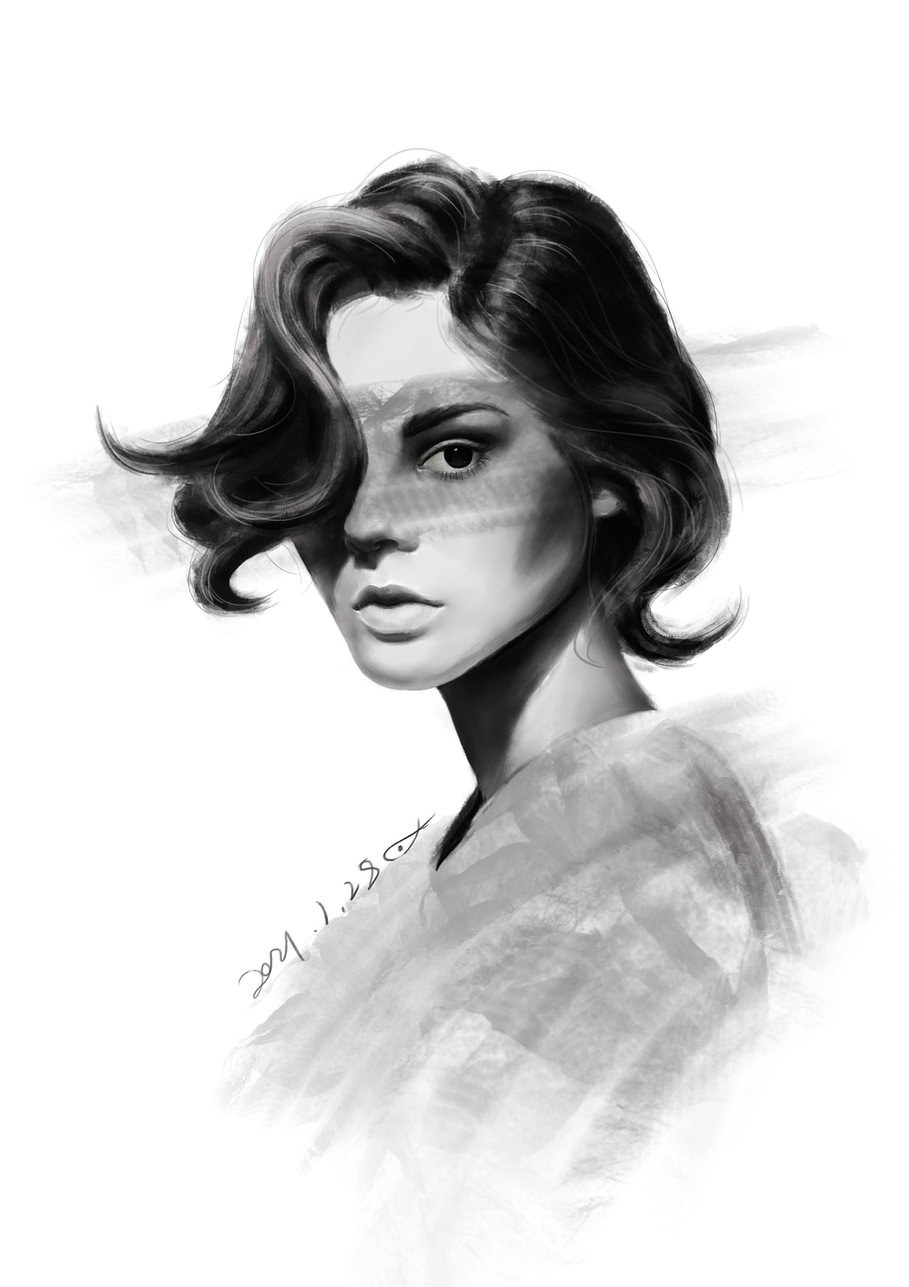 黑白人像-日常厚涂练习