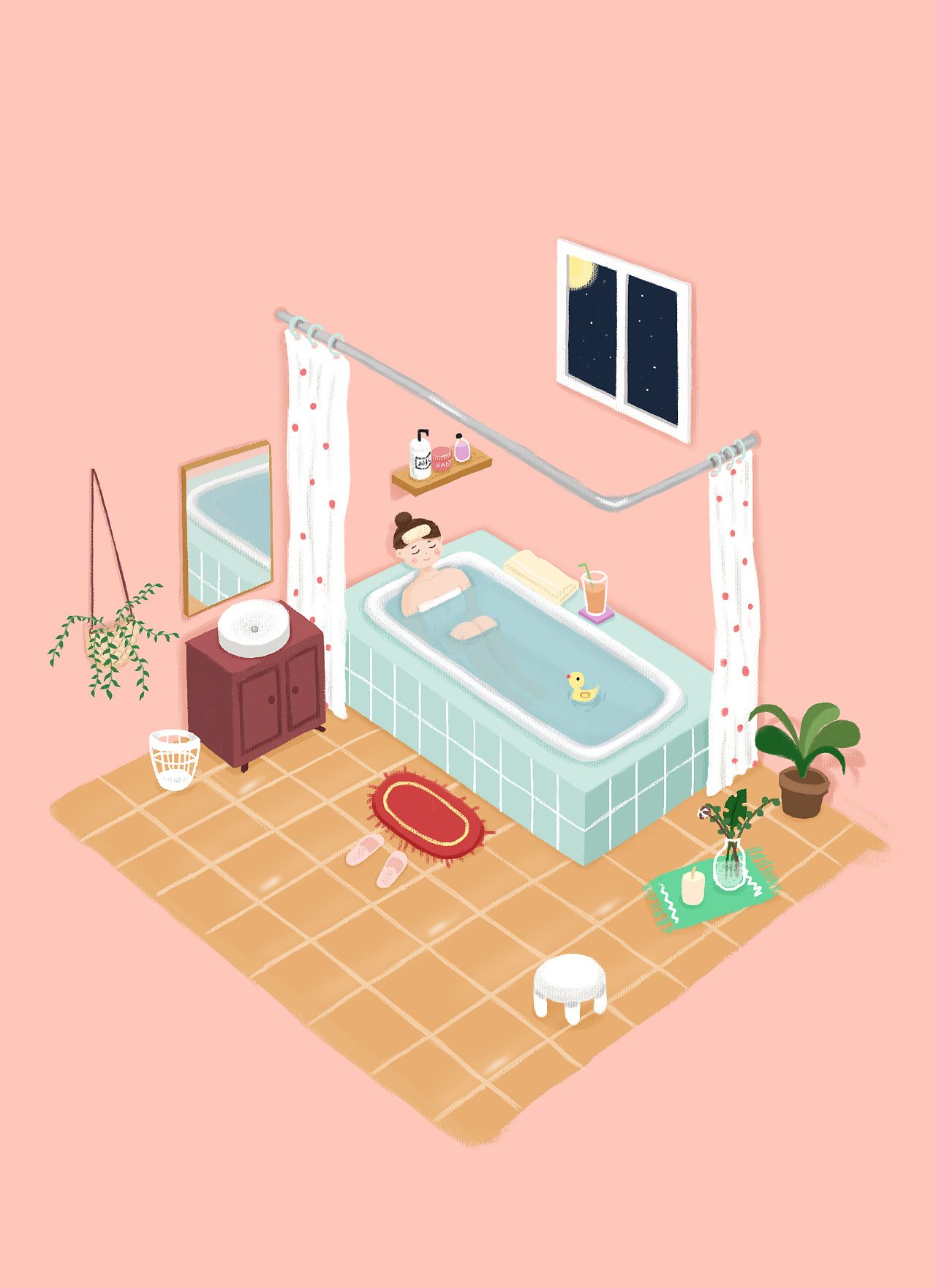 冬天里泡澡是最最舒服的啦|插画|创作习作|筱玥candice - 原创作品