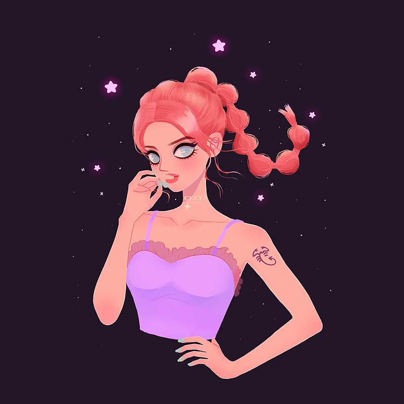 星座少女主题天蝎女孩插画作业