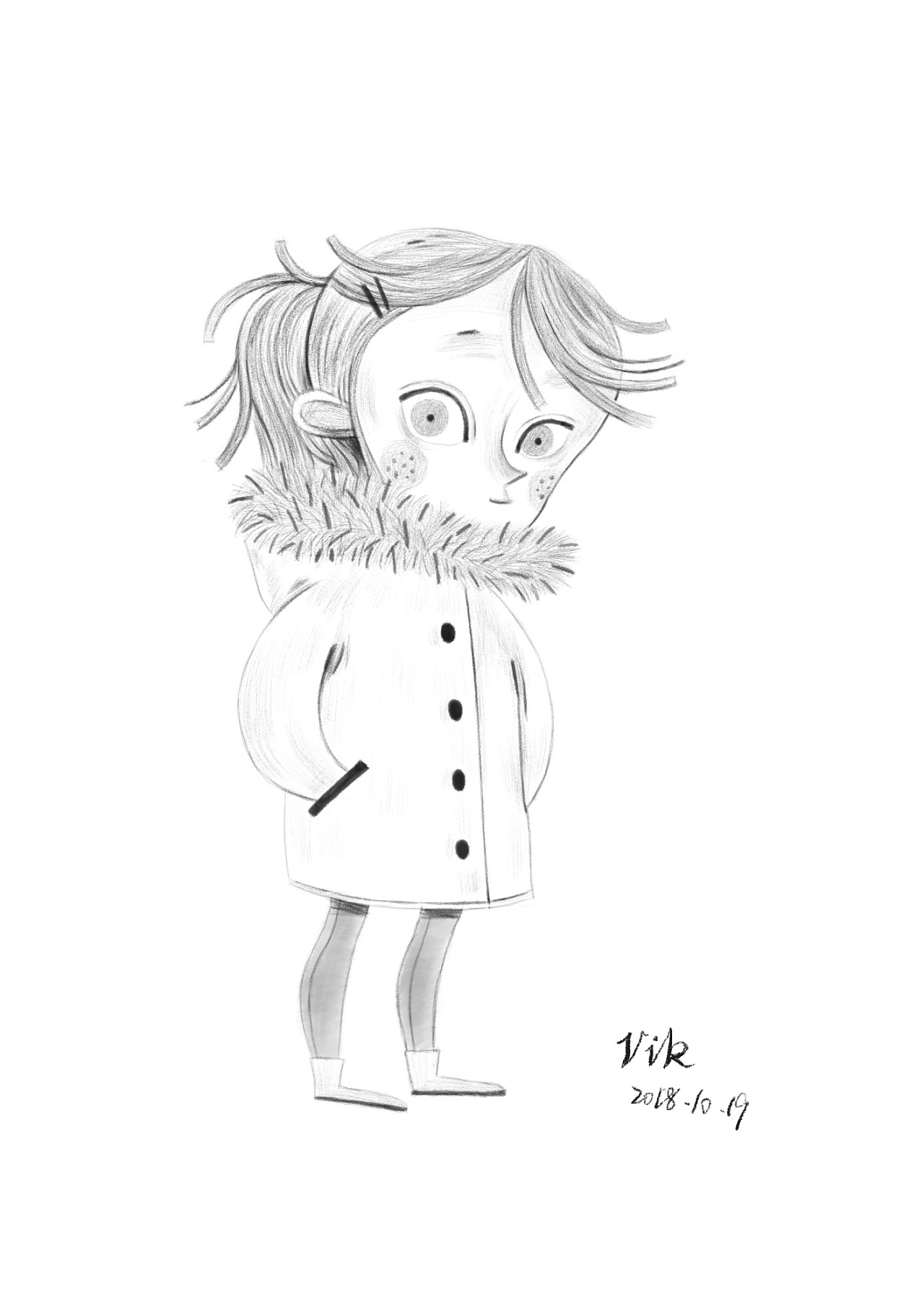 近期板绘人物黑白插画临摹