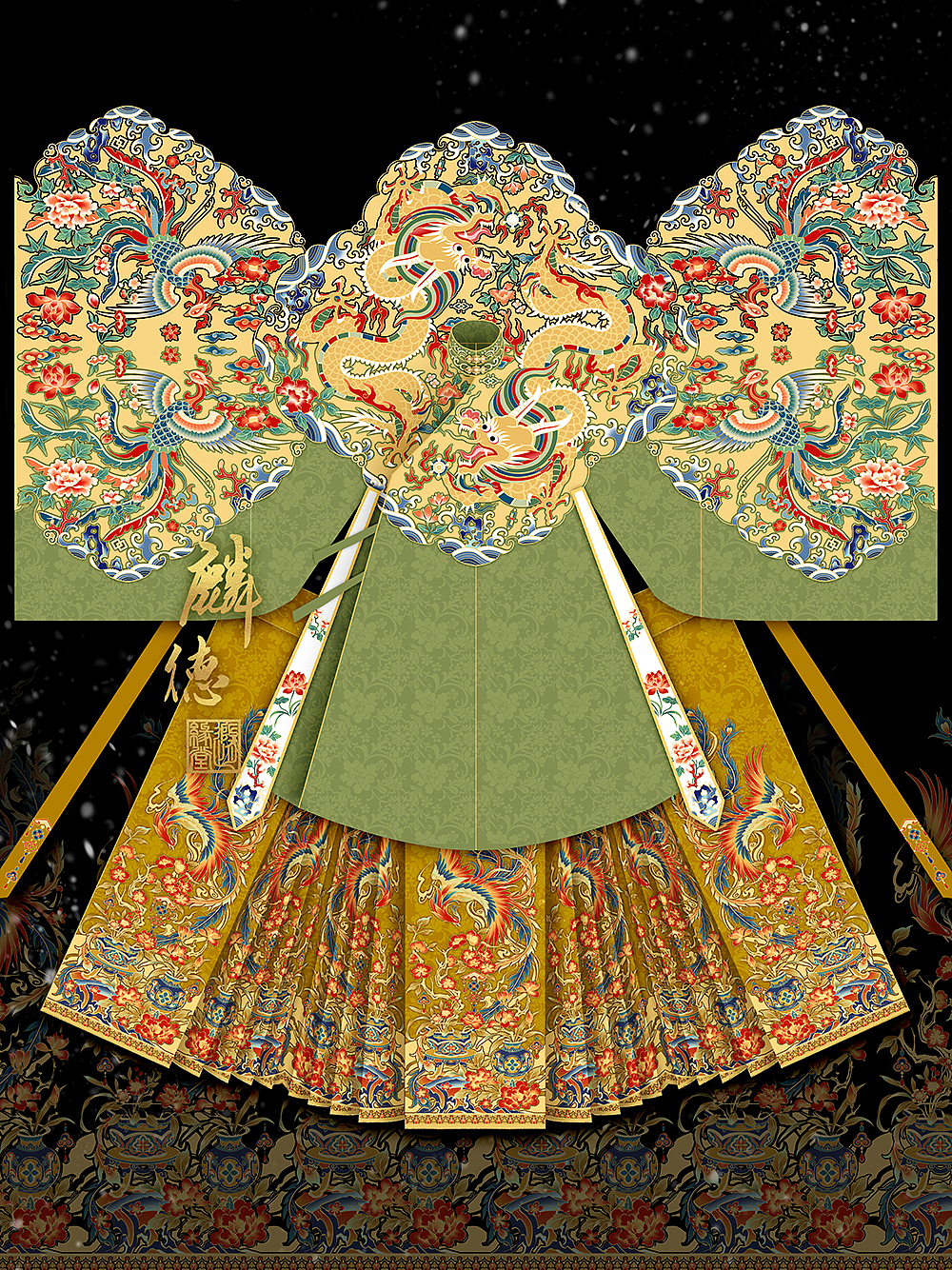 汉服设计~画个龙凤纹明制秋冬款终于来了!