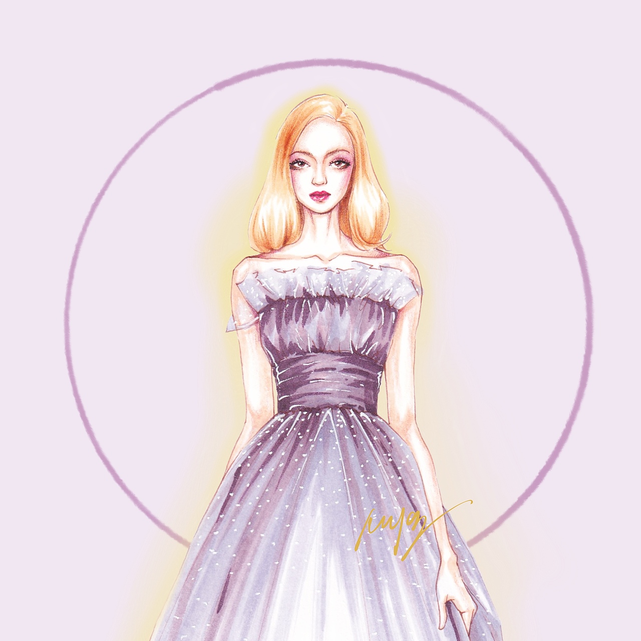 马克笔手绘紫色礼服裙