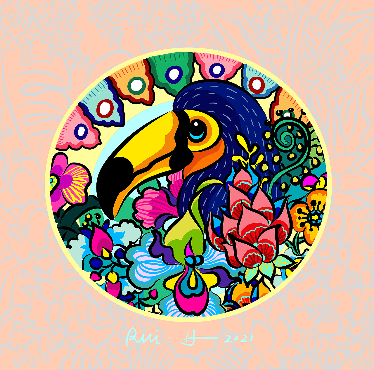 繁花大嘴鸟（图ZMjU0Nzc4Mzky） - 艺术插画 - 站酷设计师格格艺术瓷原创素材 - 站酷ZCOOL