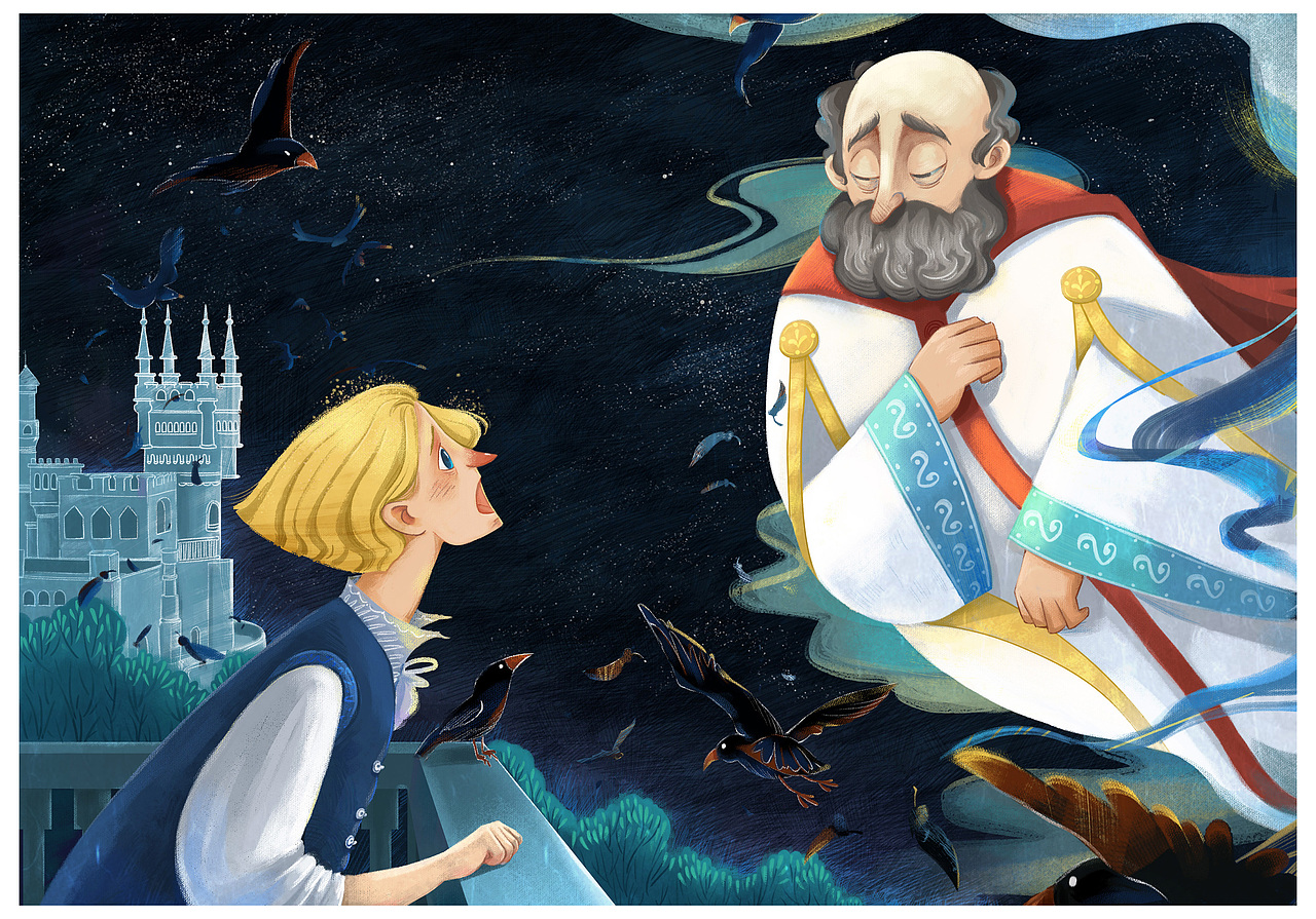 午夜,哈姆雷特父亲的鬼魂飘在空中,悲伤地向哈姆雷特诉说自己被杀的经过,父亲嘱托哈姆雷特务必替自己报仇